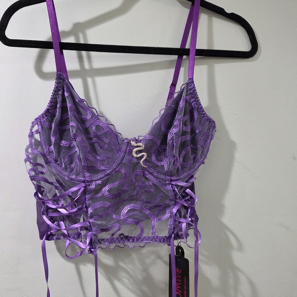 NWT ROMWE corset Bra Purple Lace Up With Wire Cups  Large Lingerie